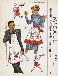 1319  MCCALLS 1947 HIM & HER HALF OR BIB APRON PATTERN, TRANSFER 1 SIZE